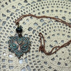 Vintage Style Heart @ glass Pendant Necklace